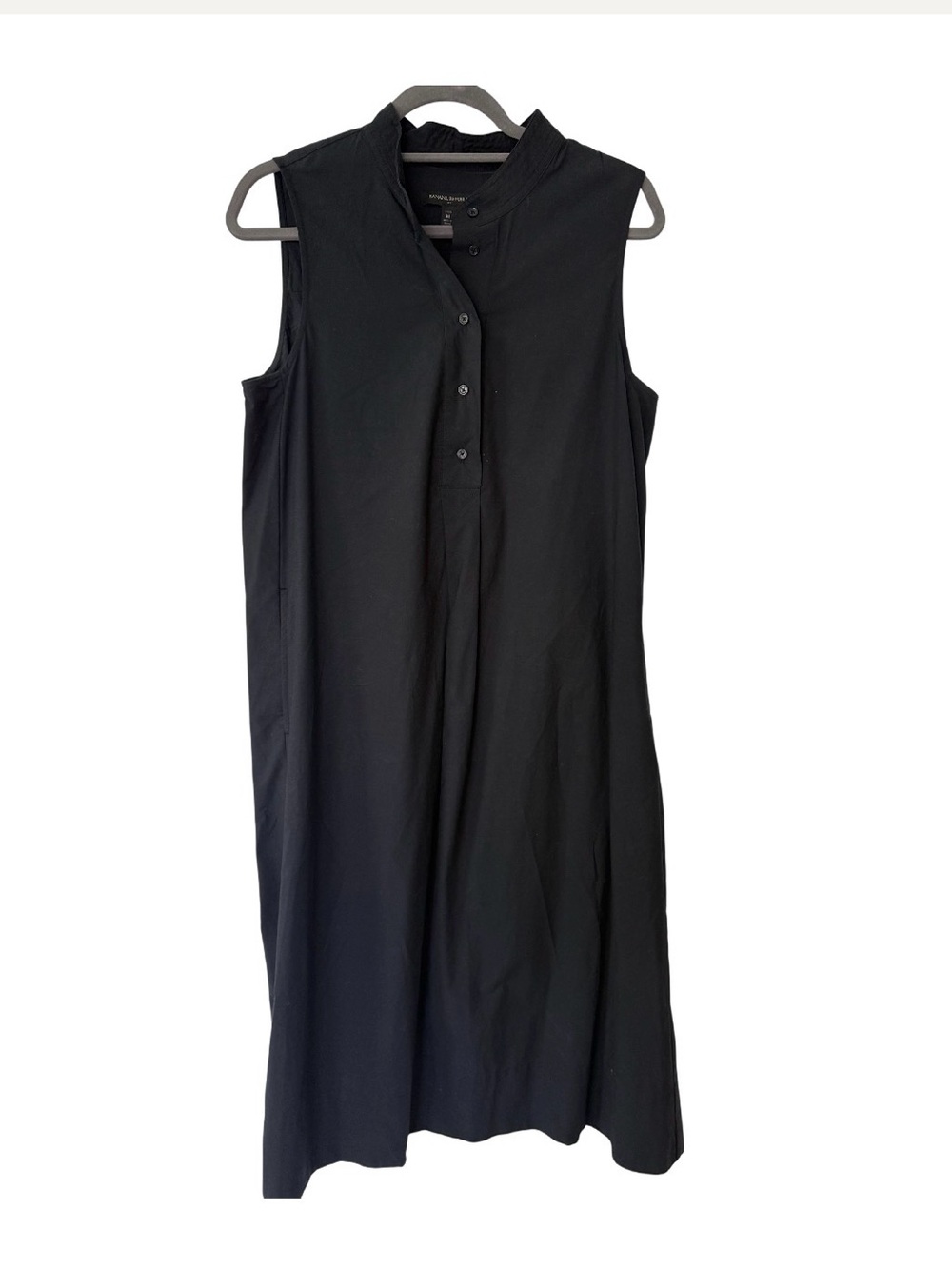Banana Republic Black Sleeveless Mandarin-Collar Midi Dress